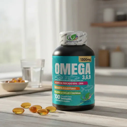 Omega 3-6-9 Greensofg 1300 mg | 100 Cápsulas | EPA + DHA | Salud Cerebral y Cardiovascular