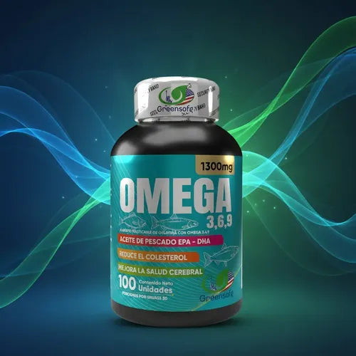 Omega 3-6-9 Greensofg 1300 mg | 100 Cápsulas | EPA + DHA | Salud Cerebral y Cardiovascular