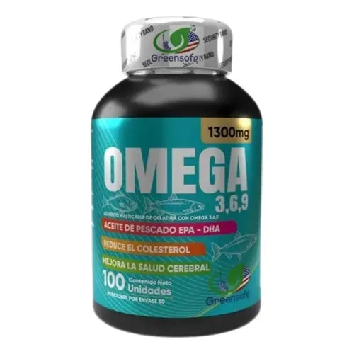 Omega 3-6-9 Greensofg 1300 mg | 100 Cápsulas | EPA + DHA | Salud Cerebral y Cardiovascular