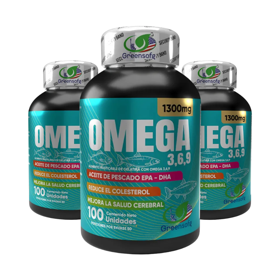 Omega 3-6-9 Greensofg 1300 mg | 100 Cápsulas | EPA + DHA | Salud Cerebral y Cardiovascular