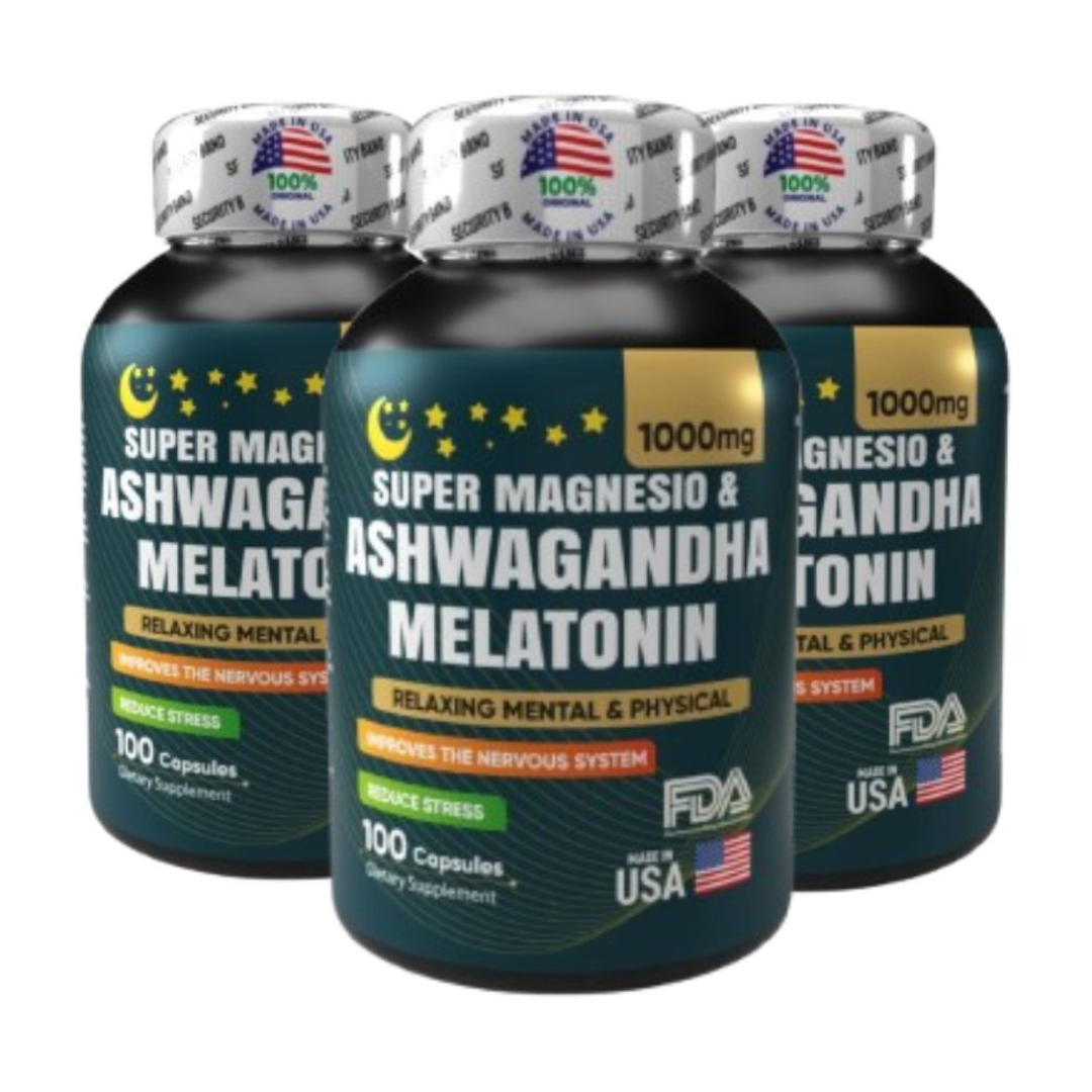 Combo x3 Super Magnesio + Melatonina + Ashwagandha | Sueño, Estrés y Recuperación Muscular